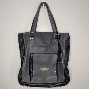 Gryson Colorblock Zippered Leather Suede Handbag Tote in Black & Grey